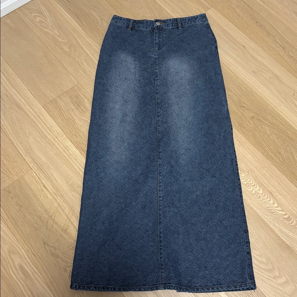 VINTAGE (4) Denim Maxi Skirt Smart Set Back Slit Slim Fitting - Picture 5 of 13